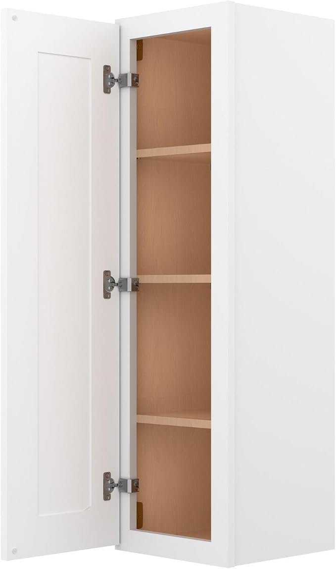 Furinno Shaker 4-Tier Wall Kitchen Cabinet, 1-Door, White | 12 D x 12 W x 42 H, Adjustable Hinges, Soft-Close Shaker-Style Door, Ready to Assemble, Plywood, for Pantry, Dining Room