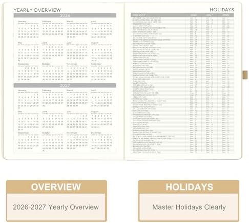 Planner 2026-2027 - JUL 2026 - JUN 2027, Leather Planner 2026-2027, Weekly and Monthly Planners, Leather Cover Planners with Thick Paper, Back Pocket with Notes Pages, Seashell Gold (8.5" x 11")