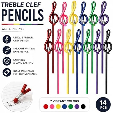 Zonon 14 Pack Treble Clef Pencils, Colorful Plastic Music Note Pencils