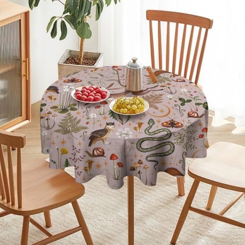 Rustic Forest Tablecloth, Pink Woodland Wild Animal Hare Squirrel Owl Snail Flowers Mushroom Table Cloth for Home Kitchen Dining Outdoor Patio Wedding Decor, 50x50in
