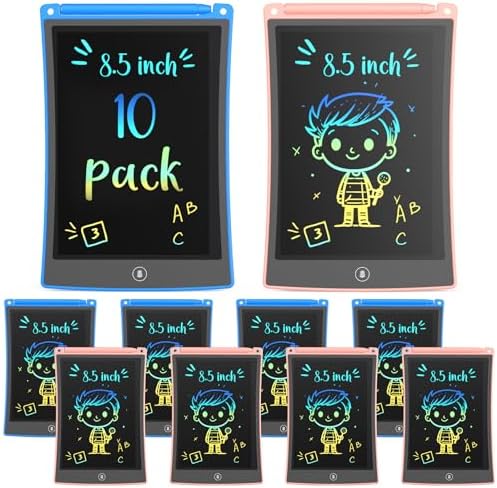 TEKFUN 10 Pack LCD Writing Tablet with Stylus, 8.5in Erasable Doodle Board Mess Free Drawing Pad for Kids, Car Trip Educational Toys Birthday Christmas Gift for 3 4 5 6 7 Girls Boys