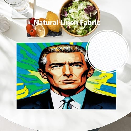 Batmerry American Election Man Linen Placemats Set of 8, Yellow Hair Suit Green Background Washable Table Mats for Kitchen Table Thickened Heat Insulation Dining Set Indoor Outdoor 12X18 in