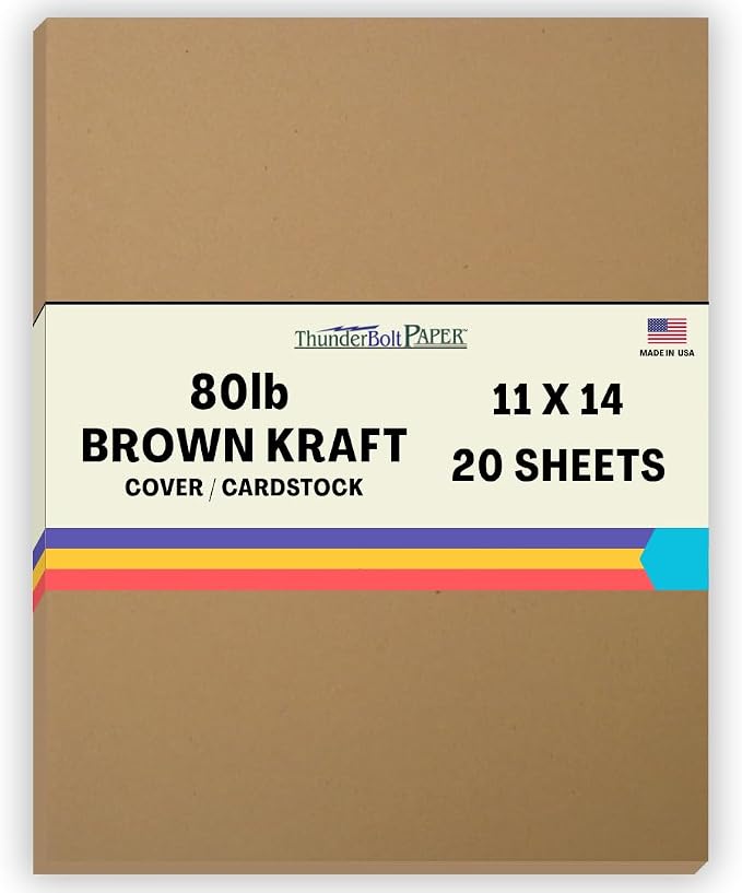 20 Brown Kraft Fiber 80# Cover Paper Sheets - 11" X 14" (11X14 Inches) Scrapbook|Picture-Frame Size - Rich Earthy Color with Natural Fibers - 80lb/pound Cardstock - Smooth Finish