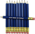 EZPENCILS & GIFTS - Golf Pencils Tipped with Eraser (1/2 a Pencil - Pew Pencils) - Dark Blue Colored Barrel - FREE-PERSONALIZATION - 2HB Black Lead - Custom Text - Non-Smear Eraser – Package of 100