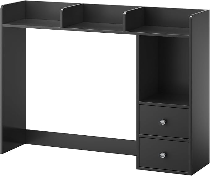 ChooChoo Desktop Bookshelf with LED Lights and 4 Shelves | 36.6", 2 Drawers, Fits 27" Monitor, Desk Organizer Shelf, Dorm Office Home, Black