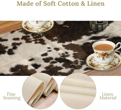 Cow Print Table Runner, Brown Cowhide Print Western Style Table Runner Country Farmhouse Cottage Cow Patten Table Decoration for Home Kitchen Dining, 13x70 Inch