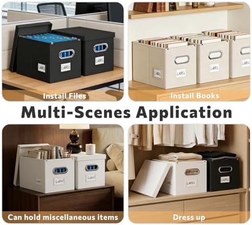 FHSQX 3Pack File Box with Lid, Black, 14 x 9.3 x 10.9 in | File Organizer Box, Portable Hanging File Box, Decorative Filing Storage Boxes, For Office & Home File Cabinet