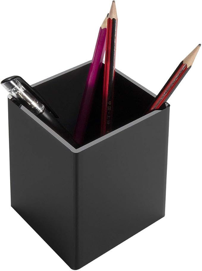NIUBEE Black Acrylic Pen Holder 4 Pack, Desktop Pencil Cup Stationery Organizer for Office Desk Accessory | Black acrylic pen holder, compact space-saving design; holds pens & makeup brushes for office, school and home desktop