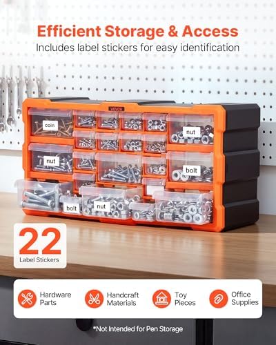 VEVOR 22-Drawer Storage Organizer, Plastic, Drawer Storage Cabinet for Garage Organization, Stackable Small Parts Organizer, Wall-Mounted Toolbox, for Hardware, Beads, Screws, Crafts, Building Bricks