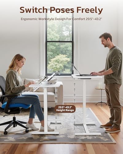 Simple Deluxe Overbed Bedside Table with Hidden Casters, Height Adjustable Desk with Tilting Top, Mobile Rolling Laptop Desk, Standing Rolling Desk Hospital Home Use, White
