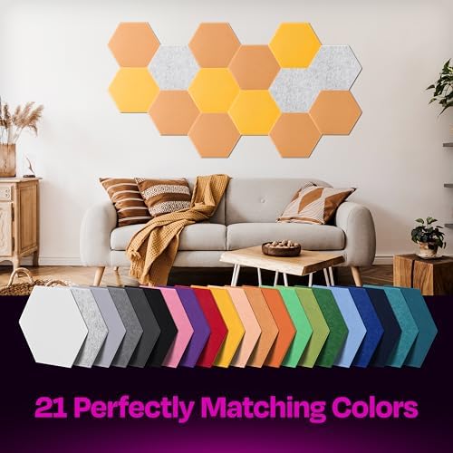 Acoustic Panels 12-Pack Soundproof Wall Panels 14"X12.1"X0.4" Sound Panels High Density Sound Dampening Panels - [70'S Orange Hexagon]