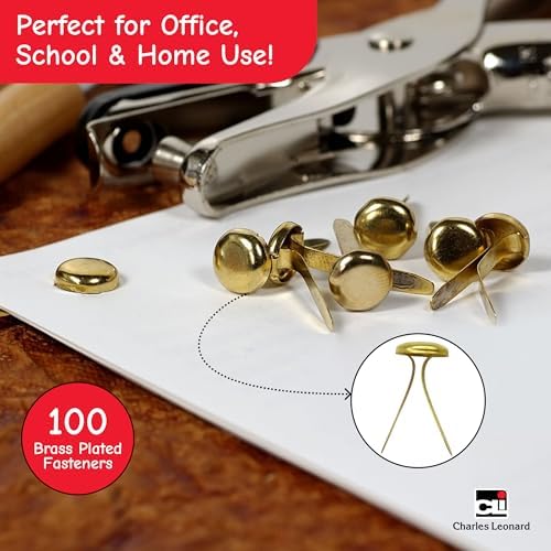 Charles Leonard Fastener, Brass Plated, 1 Inch Shank, Round 10 MM (4R-BP)