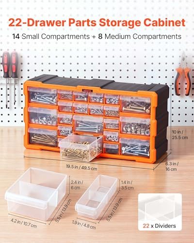 VEVOR 22-Drawer Storage Organizer, Plastic, Drawer Storage Cabinet for Garage Organization, Stackable Small Parts Organizer, Wall-Mounted Toolbox, for Hardware, Beads, Screws, Crafts, Building Bricks