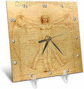 3dRose Vitruvian Man by Leonardo Da Vinci 1490 - Fine Anatomical Art - Human Anatomy Pen and Ink Drawing - Desk Clock, 6 by 6-Inch (dc_155633_1)
