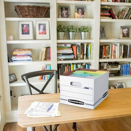 Bankers Box 12-Pack Basic-Duty File Storage Box with Lid, Letter/Legal | Tame everyday paperwork with affordable file boxes, lift-off lids, and reinforced handles for simple record storage.