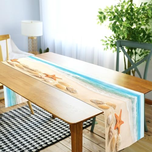 ALAZA Double-Sided Summer Beach Seashells Table Runner 18x72 Inches Long,Table Cloth Runner for Wedding Birthday Party Kitchen Dining Home Everyday Decor