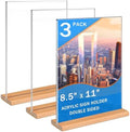 Kersally Acrylic Sign Holder 8.5 x 11, 3 Pack Double-Sided Clear Table Display Stands with Wood Base,Vertical Acrylic Frame Menu Flyer Paper Holder for Stores, Restaurants, Hotels, Office, Show Fair
