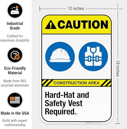 Hard-Hat and Safety Vest Required Sign, ANSI Caution Sign,