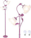 HMVPL Purple Floral Floor Lamp, Girls Flower Floor Lamp for Bedroom, Cute Lotus Standing Lamp with 2 LED 5W Blubs, Foot Switch, Unique Flower Tall Lamp for Living Room Kids Nursery Bedside Corner