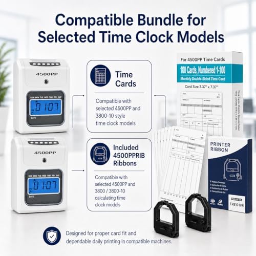 1100 Time Cards Compatible with Nile 4500PP/4500PP10 & Pyramid 3800/3800-10 Time Clocks, Numbered 1-100 Monthly Double-Sided Timecards for Employees, 3.37" x 7.37"