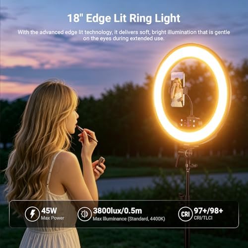 NEEWER RB18B 18" Ring Light, Wireless Professional Edge Lit Lighting
