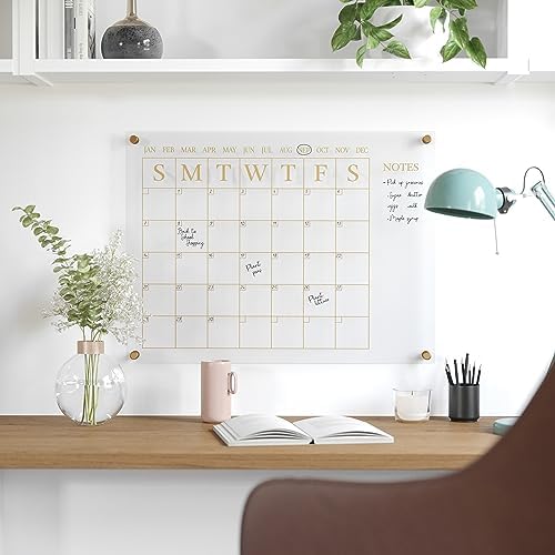 Martha Stewart Grayson Acrylic Wall Calendar with Notes, Clear/Gold