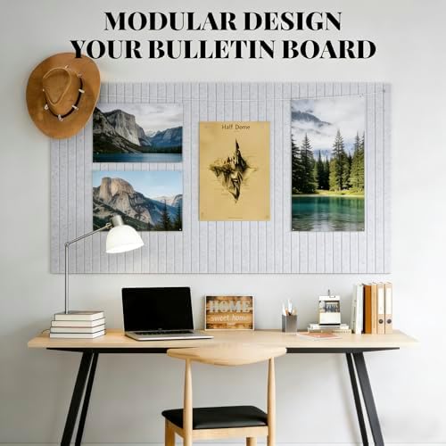 Large Felt Bulletin Board Cork Board Alternative with Safe Removable Adhesive Tabs, Wall Bulletin Board for Home Office Classroom Pin Board (Slivery Gray, Fine-Stripe 6-Pack)