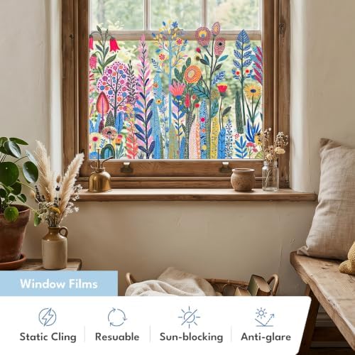 ADD.HERES Stained Glass Window Film, Window Film Decorative, 17.5 x 78.7 in