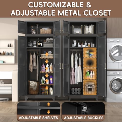 SteeLoong Armoire Wardrobe Closet,86" H Wardrobe Cabinet with Hanging Rod