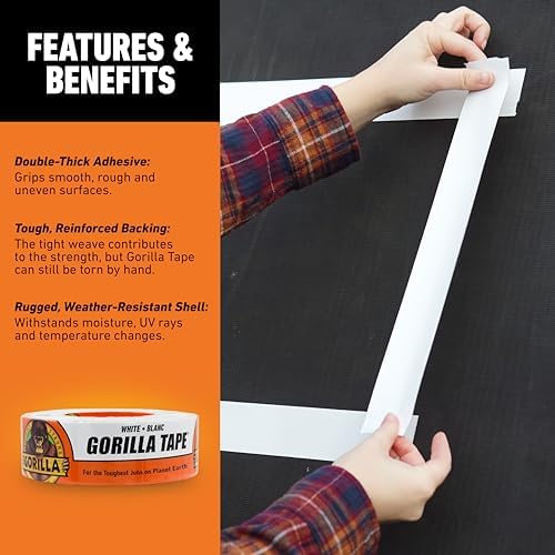 Gorilla Tape, White Duct Tape, 1.88" x 30 yd, White | (Pack of 12)