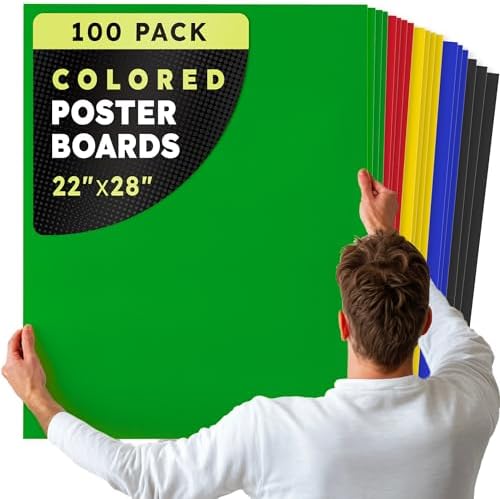 Hygloss Colored Poster Board 22 x 28, 100 Pack, Assorted Standard Colors