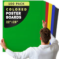 Hygloss Colored Poster Board 22 x 28, 100 Pack, Assorted Standard Colors