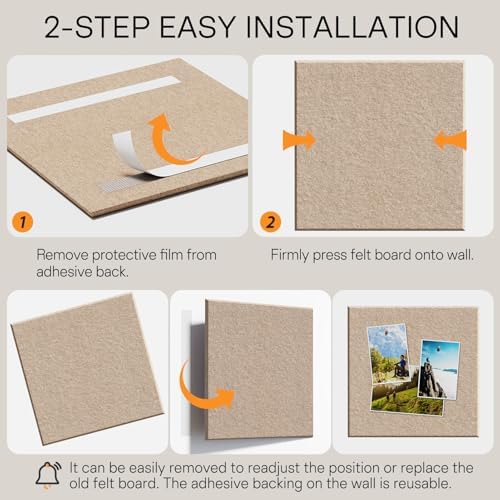 MaxGear Felt Bulletin Board 48" x 36", Tan Felt Wall Tiles Wall Decor