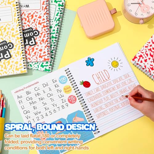 Henoyso 6 Pack Primary Composition Notebook, 100 Pages,Rainbow Color
