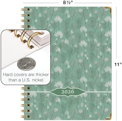 LARGE PRINT HARDCOVER 2026 Planner, 8.5"x11": 14 Months (November 2025 - December 2026), Daily Weekly Monthly Planner, Yearly Agenda, Bookmark, Pocket Folder and Sticky Note Set (Whispering Meadow)
