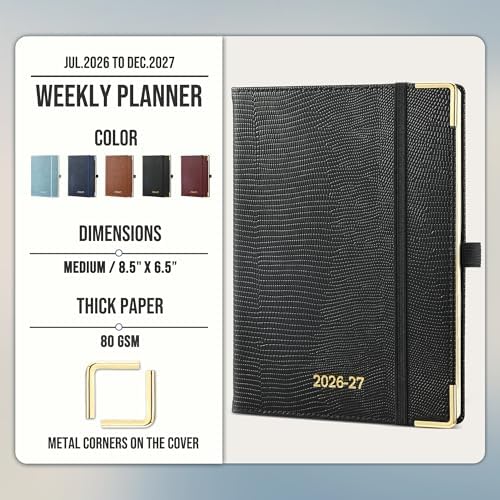 Planner 2026-2027 Weekly & Monthly Planner with Hourly Time Slots, 18 Month Academic Calendar July 2026 – Dec 2027, Vertical Layout, Monthly Tabs, Hardcover Business Agenda, Black