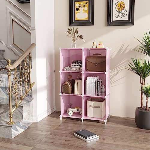 AWTATOS Cube Storage Organizer, Closet Organizers, 6 Cube Shelf, Pink