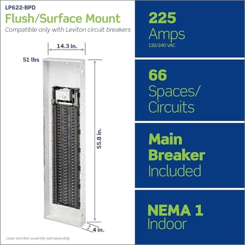 Leviton 66 Space, 66 Circuit Indoor Load Center with 225 Amp Main Circuit Breaker, LP622-BPD