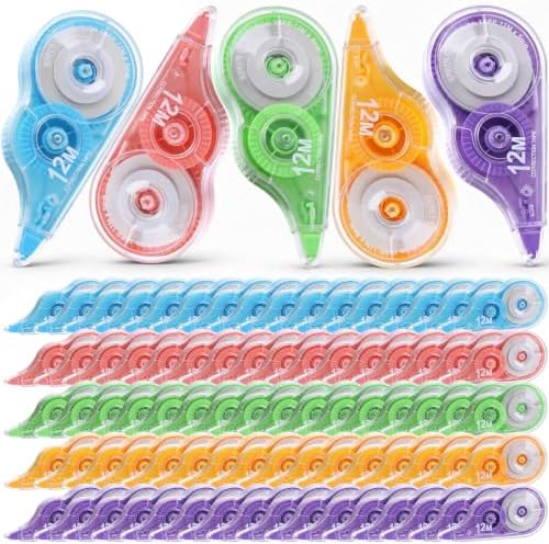 AmazingSpark 100 Pcs Correction Tape Bulk 39.4 ft White Wrong out Tear-resistant Instant Corrections Easy to Use Applicator for School, Office, Note Taking, Journal, Tape Width 0.2in(5 Macaron Colors)