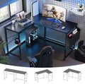 Pamray 47 Inch Reversible L Shaped Gaming Desk Corner Computer Desk with Storage Bag Home Office Table for Writing Study Black