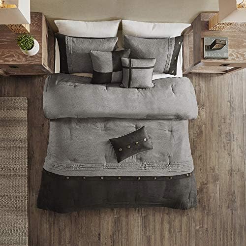 Madison Park Faux Suede King Comforter Set with Bed Skirt, Grey 7pc