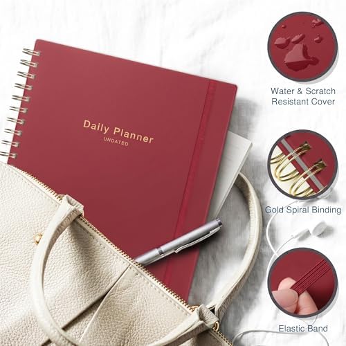 AuroPlanner Undated Daily Planner Notebook 8.5x11 Hourly Schedule Red