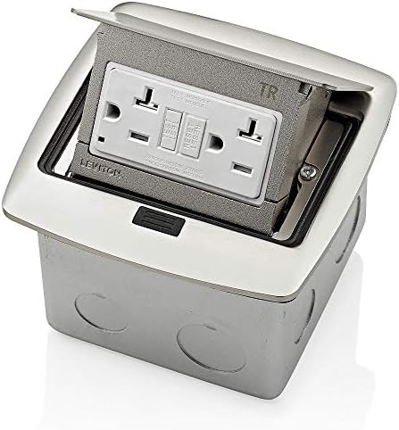 Leviton PFGF2-BN Pop-Up Floor Box with 20 Amp, Tamper-Resistant Self-Test GFCI Outlet, Brushed Nickel