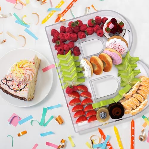 13.8" Extra Large Acrylic Letter Charcuterie Board Box, Reusable Fillable Letter Cake Candy Dish Display Serving Tray for Birthday Anniversary Party Decoration (B)