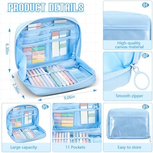 Jutom 41 Pcs Aesthetic Book Annotation Kit with Pencil Bag Bible Journaling Kit Notebook Sticky Note Tab Highlighter Black Ink Pen Page Marker School Office Supplies Bible Lover Gift(Blue)
