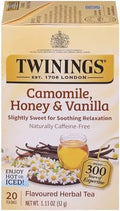Twinings Camomile, Honey & Vanilla Herbal Tea individually Wrapped Bags, 20 Count (Pack of 1), Naturally Caffeine-Free, Enjoy Hot or Iced, 20 Teabags