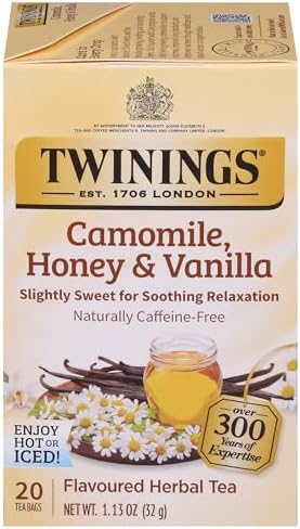 Twinings Camomile, Honey & Vanilla Herbal Tea individually Wrapped Bags, 20 Count (Pack of 1), Naturally Caffeine-Free, Enjoy Hot or Iced, 20 Teabags