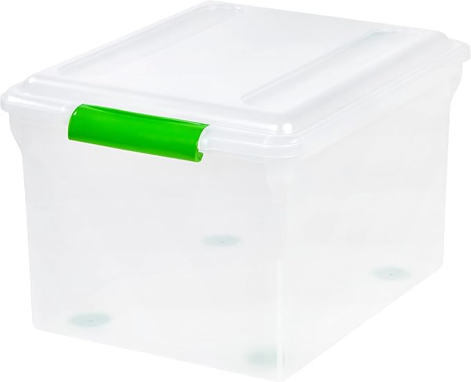 IRIS USA 4-Pack 35 Qt. File Box Organizer with Lid, Clear | Organize classroom documents, lesson plans and teaching materials with secure storage for teachers, schools and educators