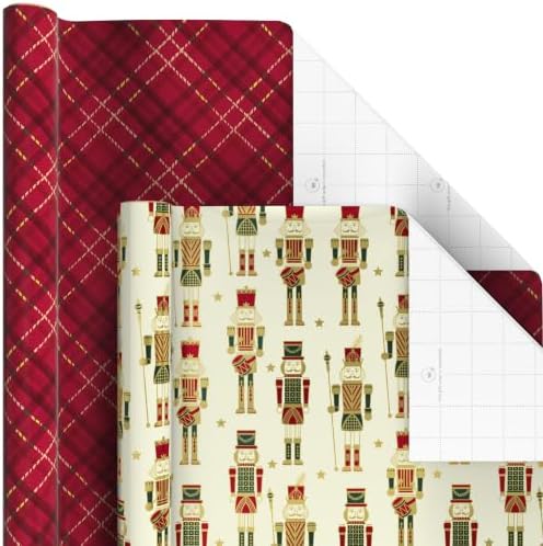 Hallmark Christmas Wrapping Paper Rolls with Cutlines on Reverse (6 Rolls: 150 Sq. Ft. Total) Santa Claus, Nutcrackers, Plaid, Snowflakes, Ornaments