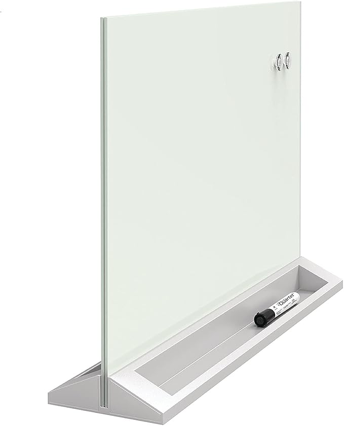 Quartet Glass Whiteboard Desktop Panel, Magnetic, 17" x 23", Dry Erase Surface, Includes Accessory Trays, 1 Marker and 2 High-Power Magnets, White (GDP1723W)